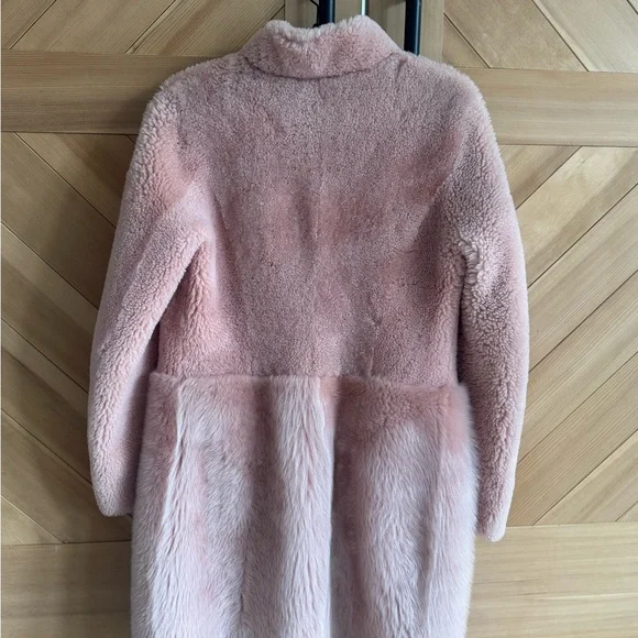 Plush Teddy Coat with Zip Front - Soft Pink Long Fleece Jacket REAL Fur